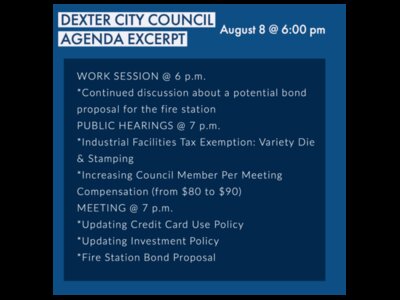 City of Dexter City Council Work Session, Public Hearings, and Meeting