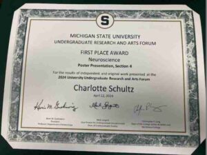 Dexter’s Charlotte Schultz earns a first place at MSU’s Undergraduate Research and Arts Forum