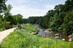Huron river with people tubing