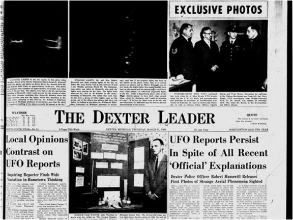 Author to Present Dexter’s 1966 ‘Swamp Gas’ UFO Incident at Dexter Library