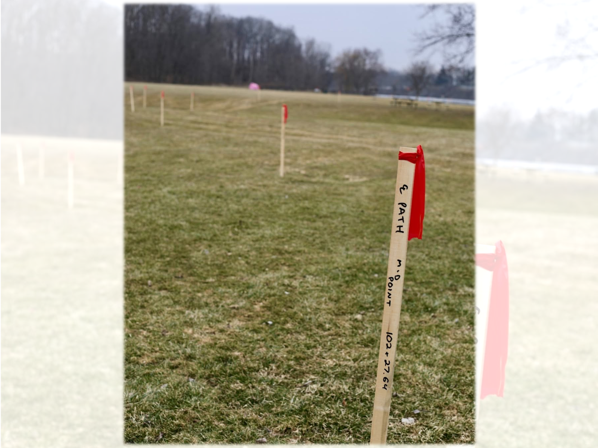 Stakes Mark Route of Future Saline River Valley Trail at Mill Pond Park