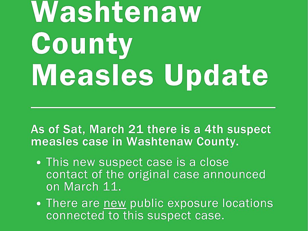Washtenaw County Reports Fourth Suspected Measles Case; WCC Issues Campus Notice