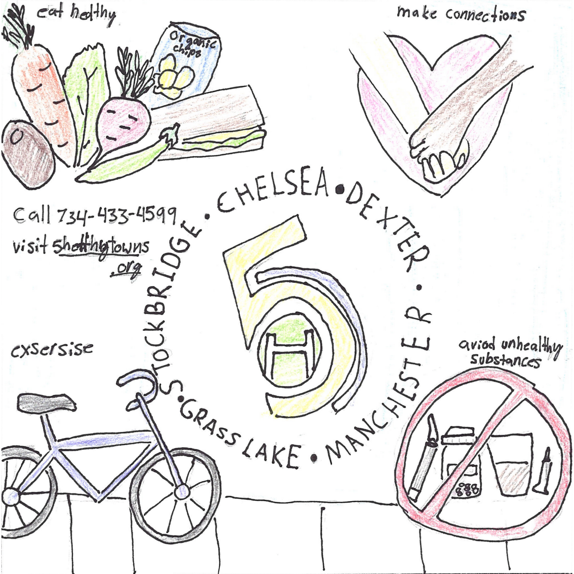 Student drawn ad for 5 Healthy Towns