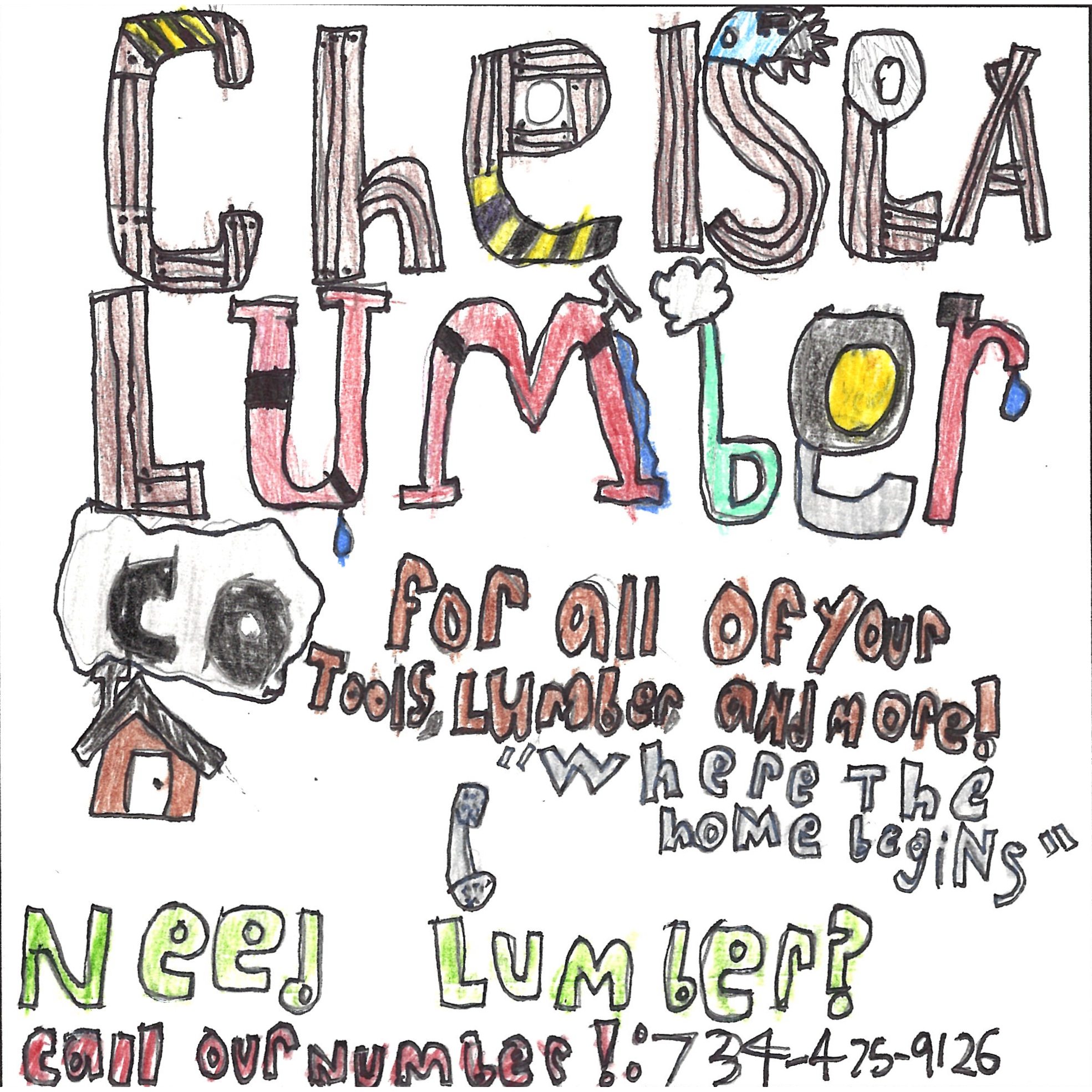 Student drawn ad for Chelsea Lumber