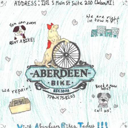 Student drawn ad for Aberdeen Bike