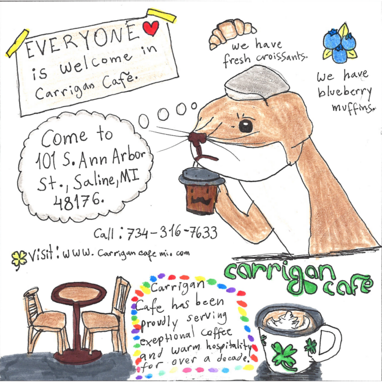 Student drawn ad for Carrigan Cafe