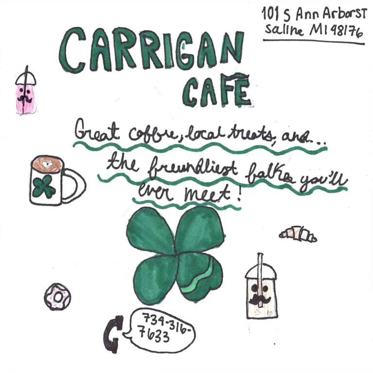Student drawn ad for Carrigan Cafe