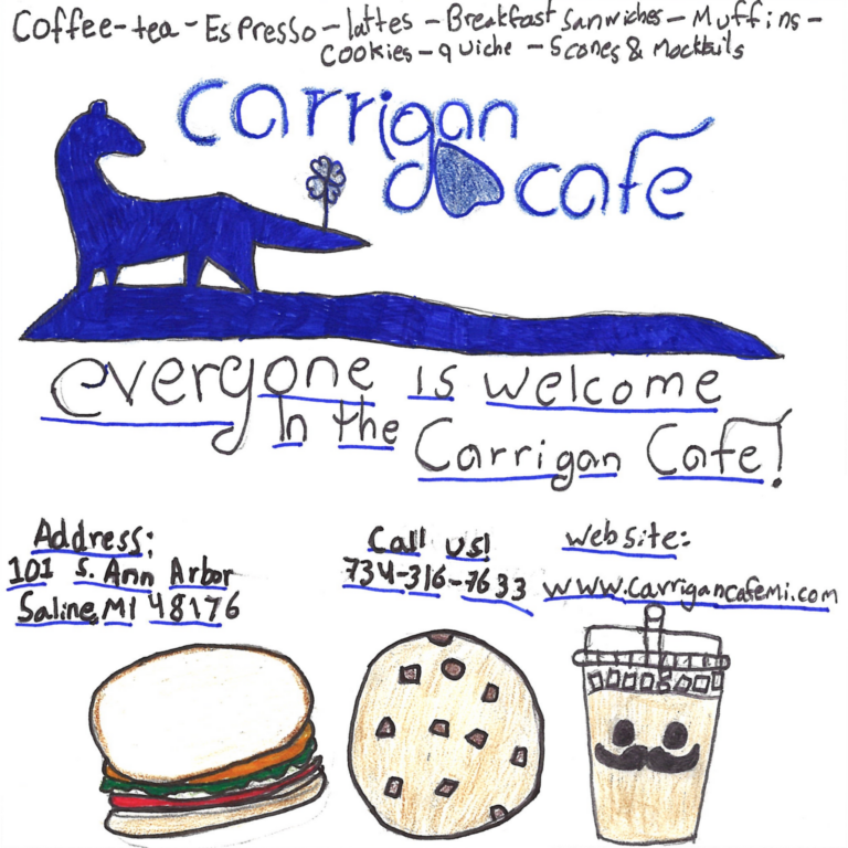 Student drawn ad for Carrigan Cafe