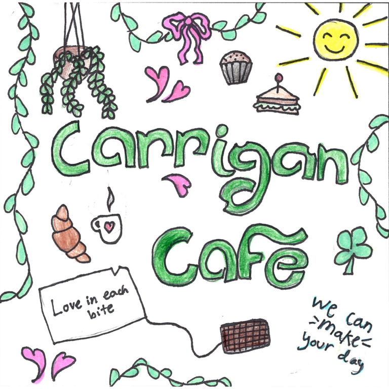 Student drawn ad for Carrigan Cafe