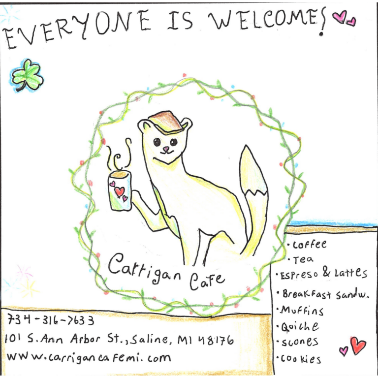 Student drawn ad for Carrigan Cafe