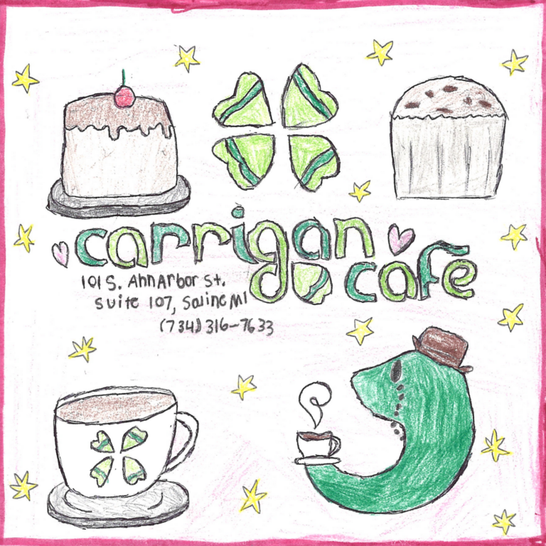 Student drawn ad for Carrigan Cafe
