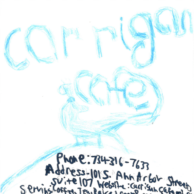 Student drawn ad for Carrigan Cafe