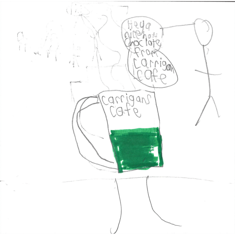 Student drawn ad for Carrigan Cafe