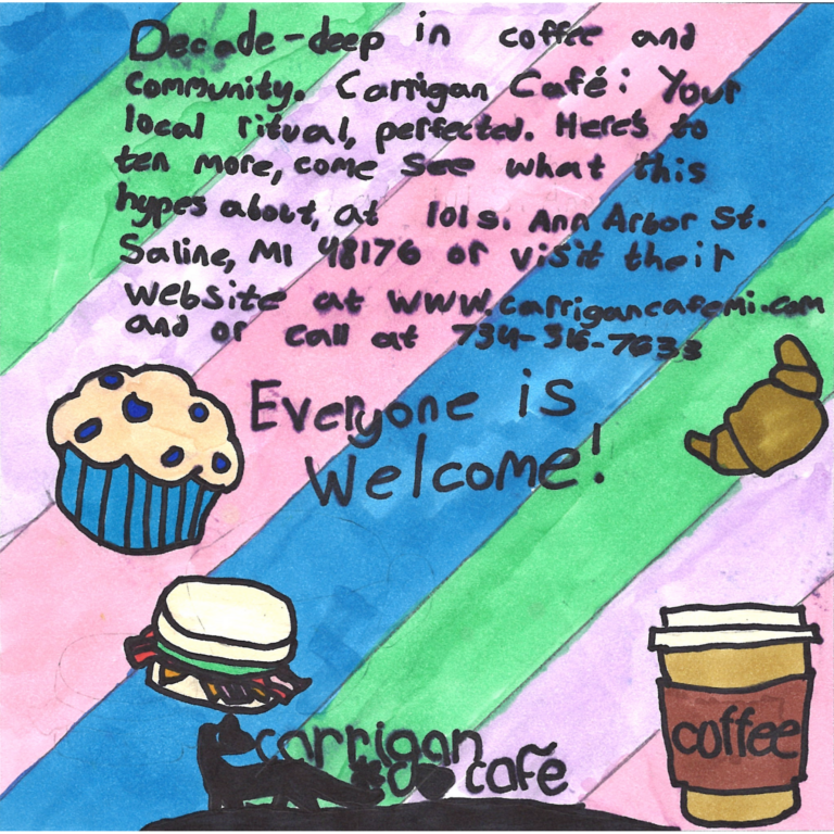 Student drawn ad for Carrigan Cafe