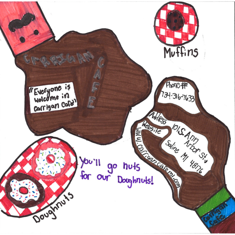 Student drawn ad for Carrigan Cafe