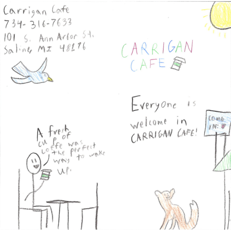 Student drawn ad for Carrigan Cafe