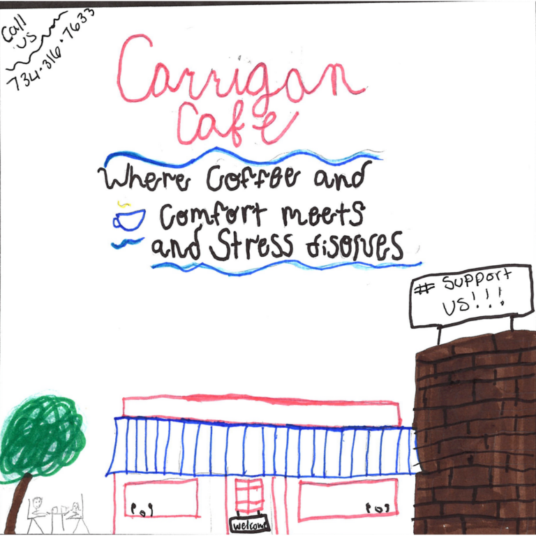Student drawn ad for Carrigan Cafe