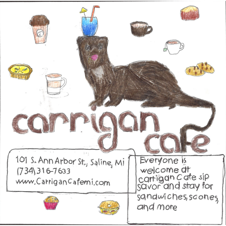 Student drawn ad for Carrigan Cafe