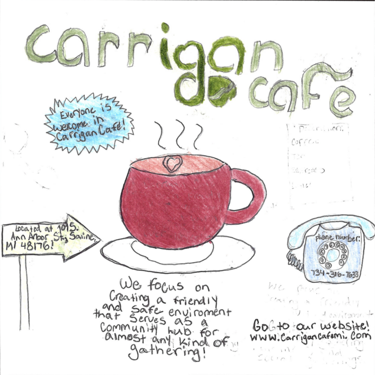 Student drawn ad for Carrigan Cafe