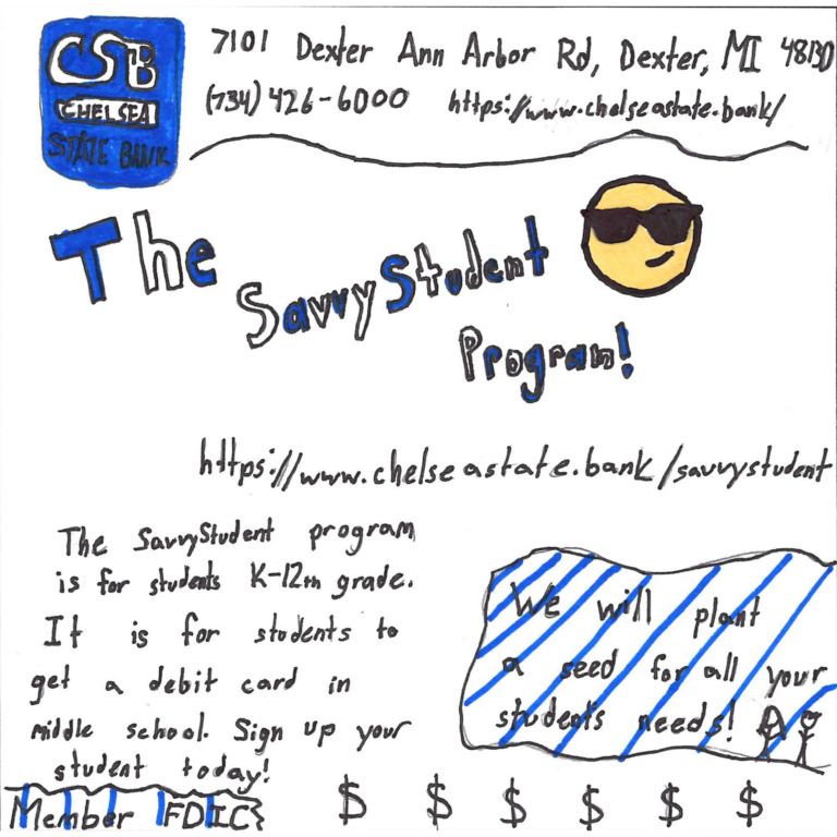 Student drawn ad for Chelsea State Bank