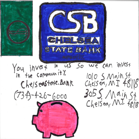 Student drawn ad for Chelsea State Bank