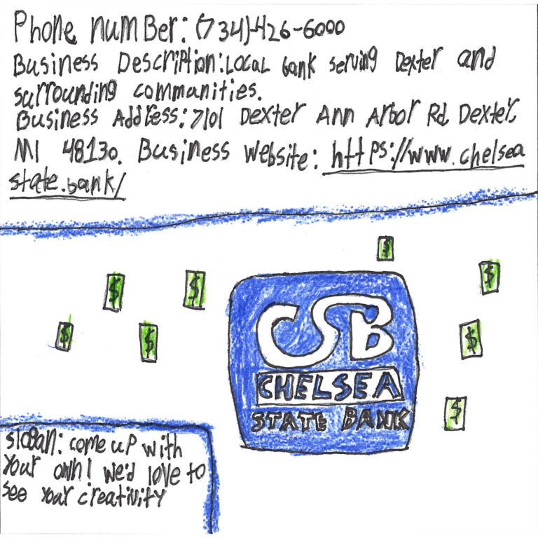 Student drawn ad for Chelsea State Bank