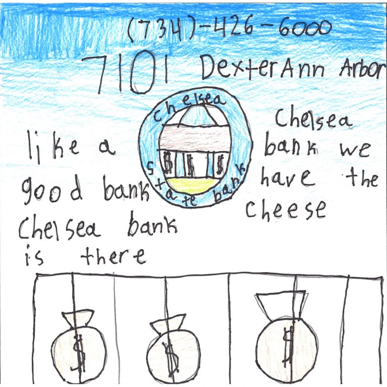 Student drawn ad for Chelsea State Bank