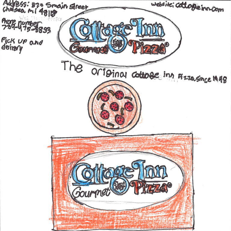 Student drawn ad for Cottage Inn Pizza