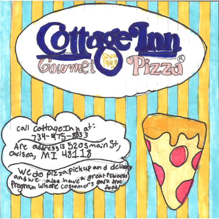 Student drawn ad for Cottage Inn Pizza
