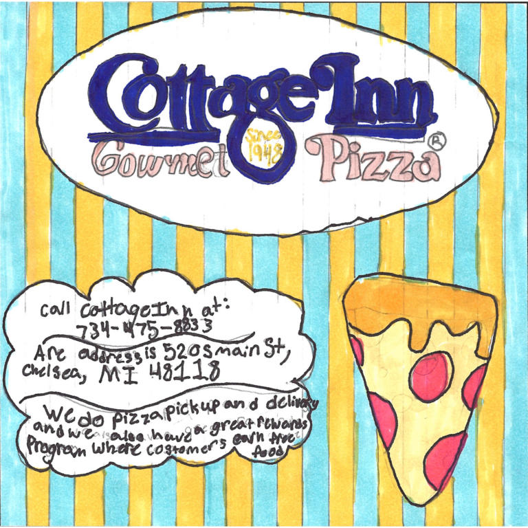 Student drawn ad for Cottage Inn Pizza