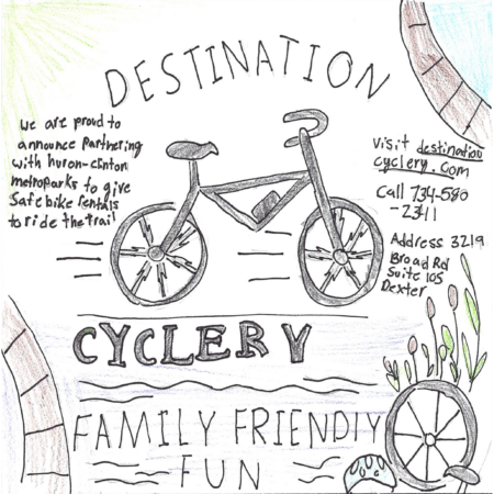 Student drawn ad for Destination Cyclery