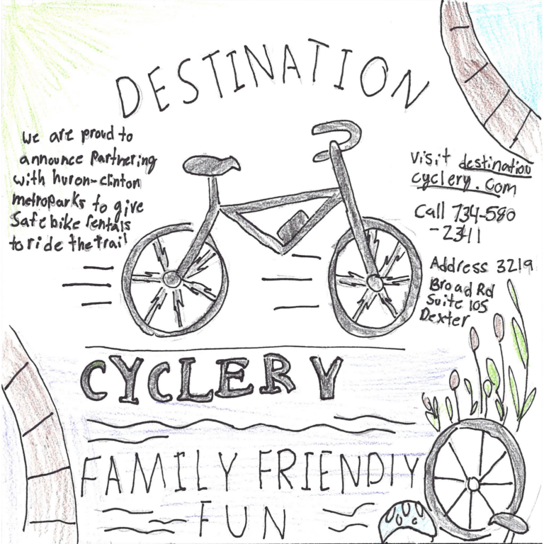 Student drawn ad for Destination Cyclery