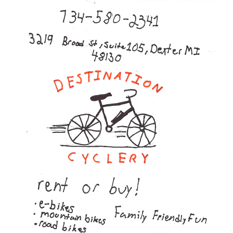 Student drawn ad for Destination Cyclery