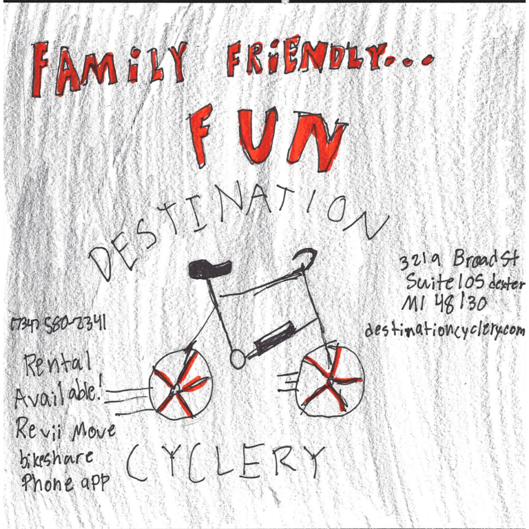 Student drawn ad for Destination Cyclery