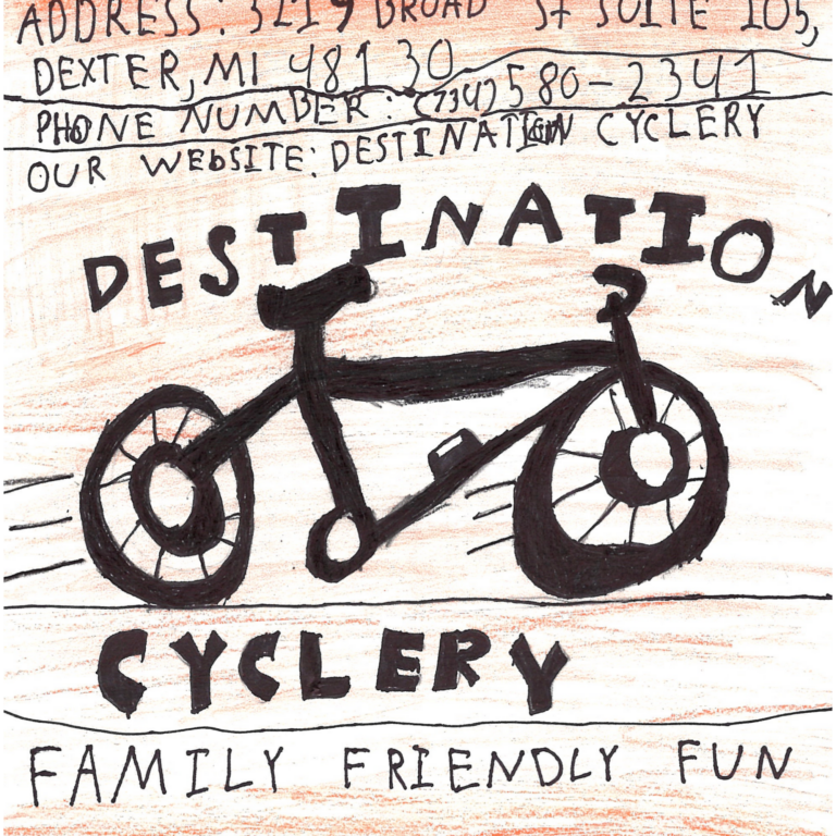 Student drawn ad for Destination Cyclery