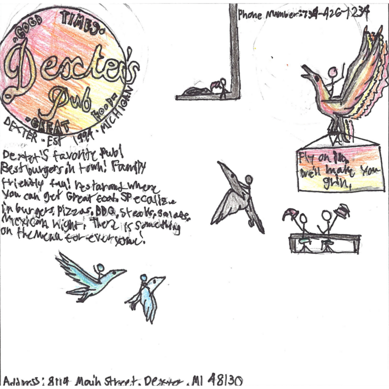 Student drawn ad for Dexter's Pub