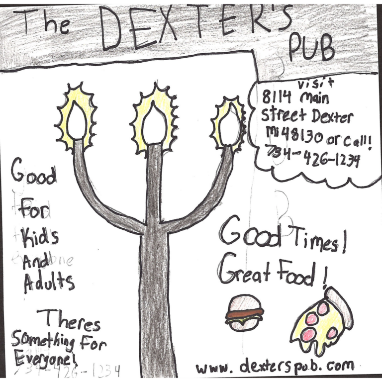 Student drawn ad for Dexter's Pub