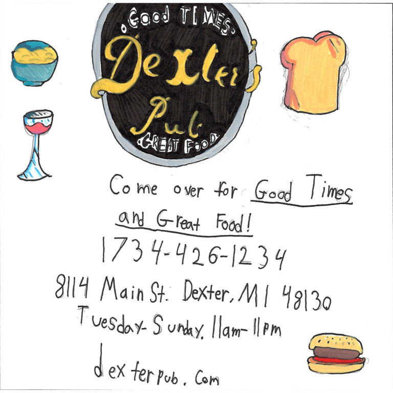 Student drawn ad for Dexter's Pub