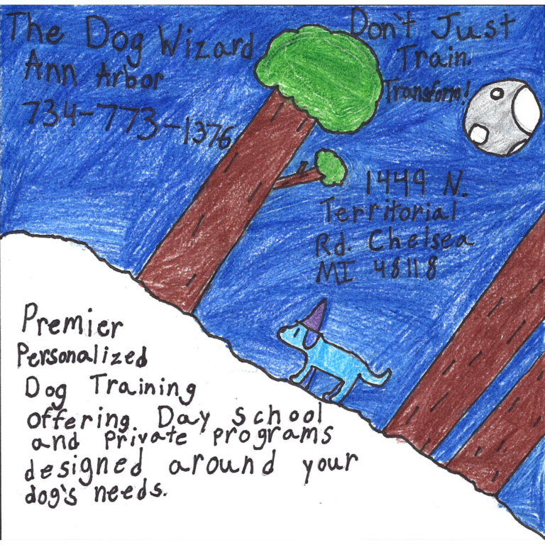 Student drawn ad for The Dog Wizard