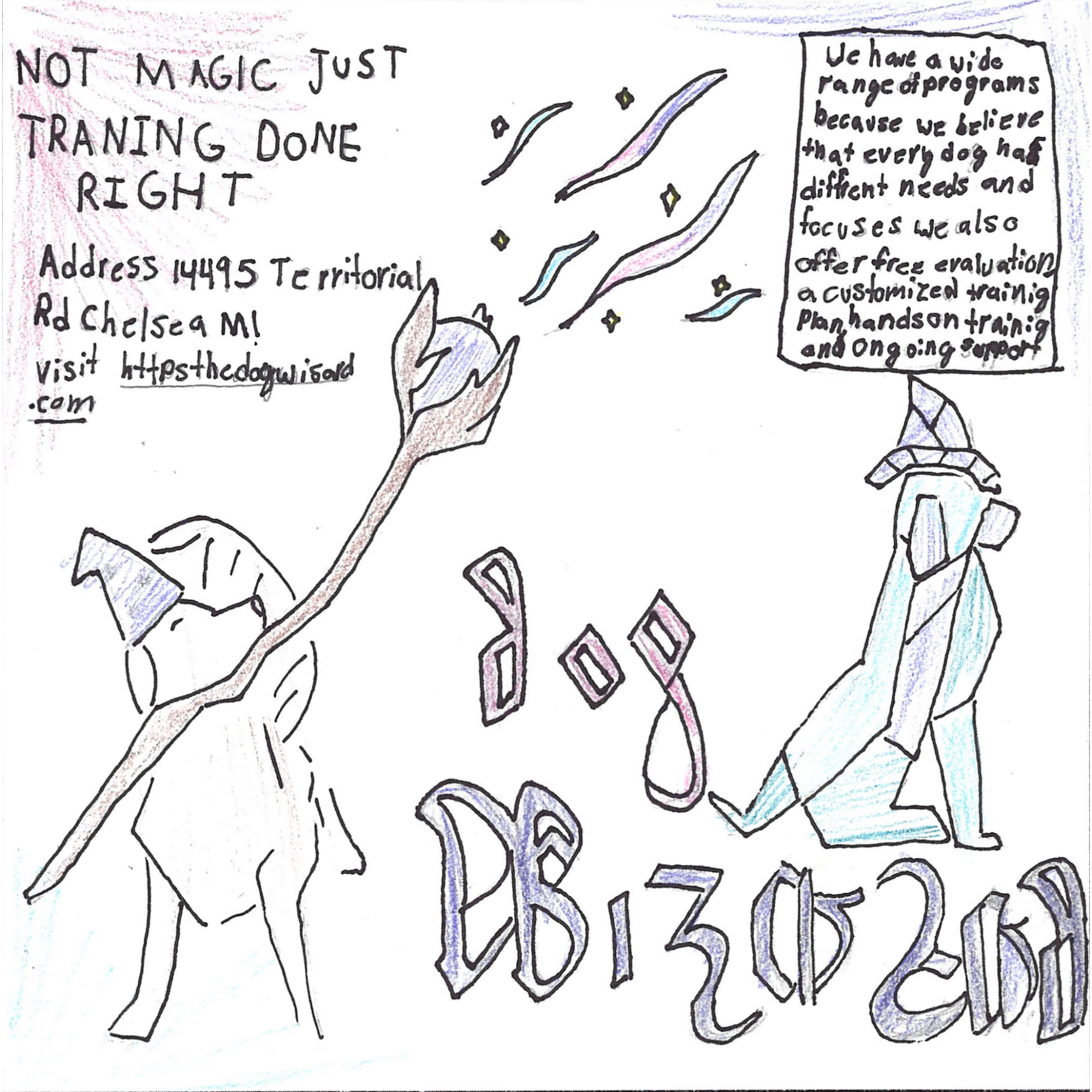 Student drawn ad for The Dog Wizard