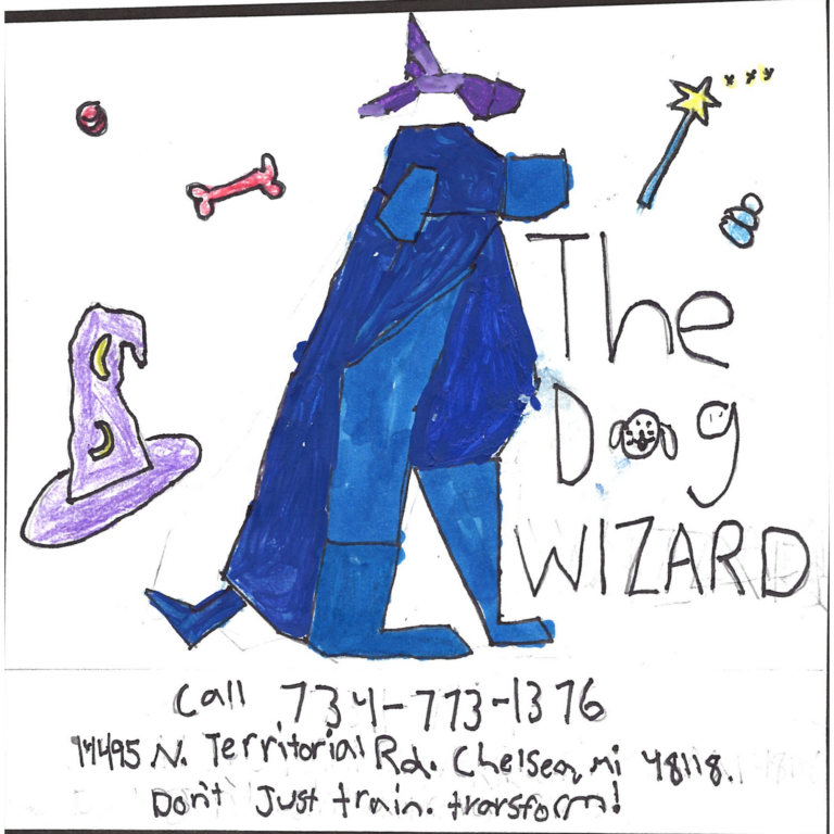 Student drawn ad for The Dog Wizard