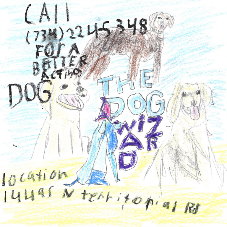 Student drawn ad for The Dog Wizard