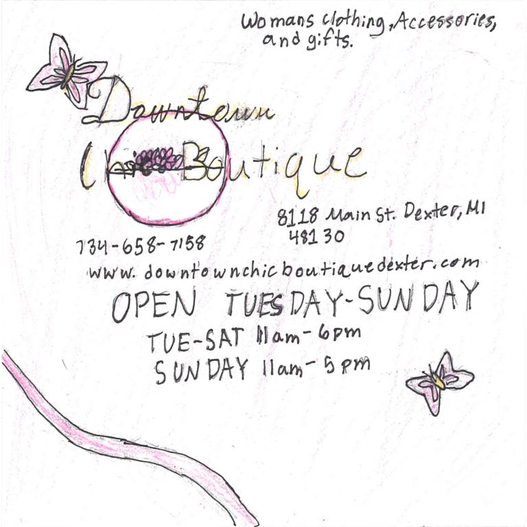 Student drawn ad for Downtown Chic Boutique