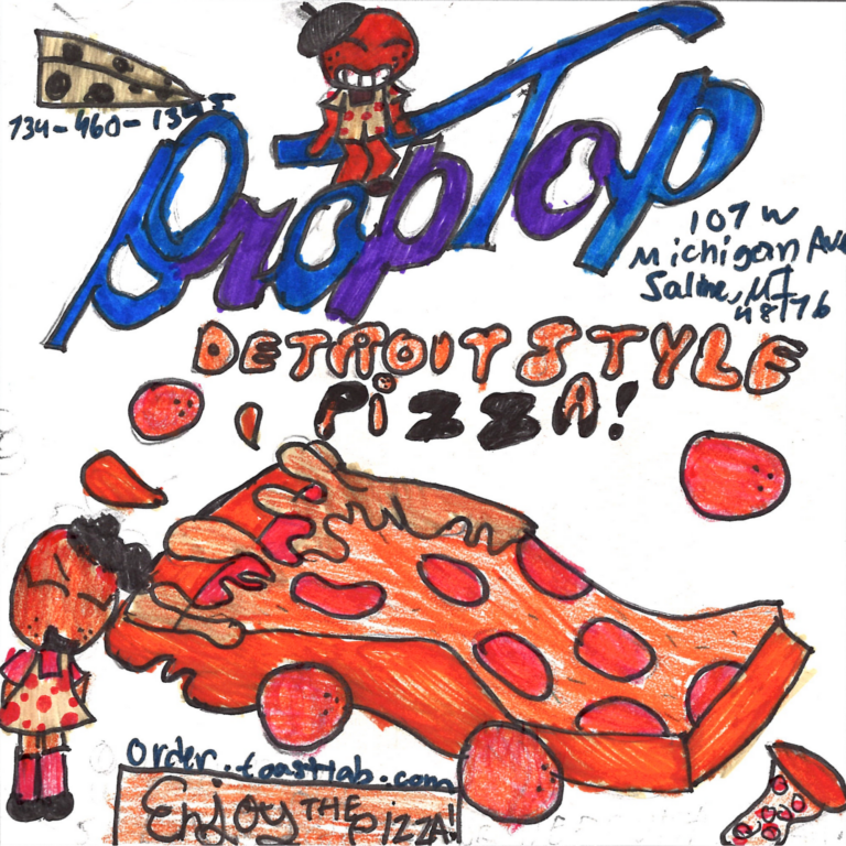 Student drawn ad for Droptop Pizza