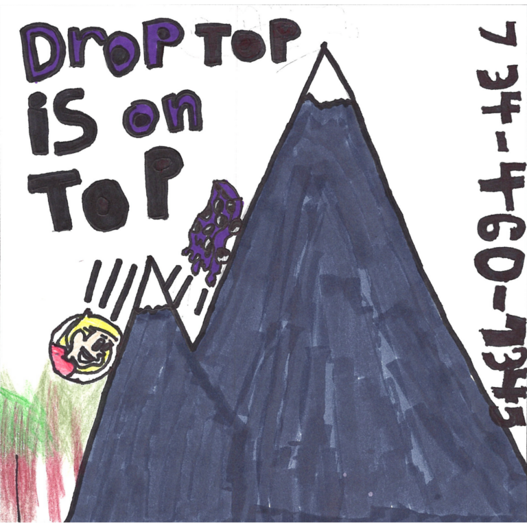 Student drawn ad for Droptop Pizza