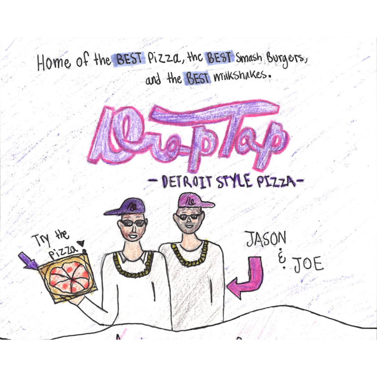 Student drawn ad for Droptop Pizza