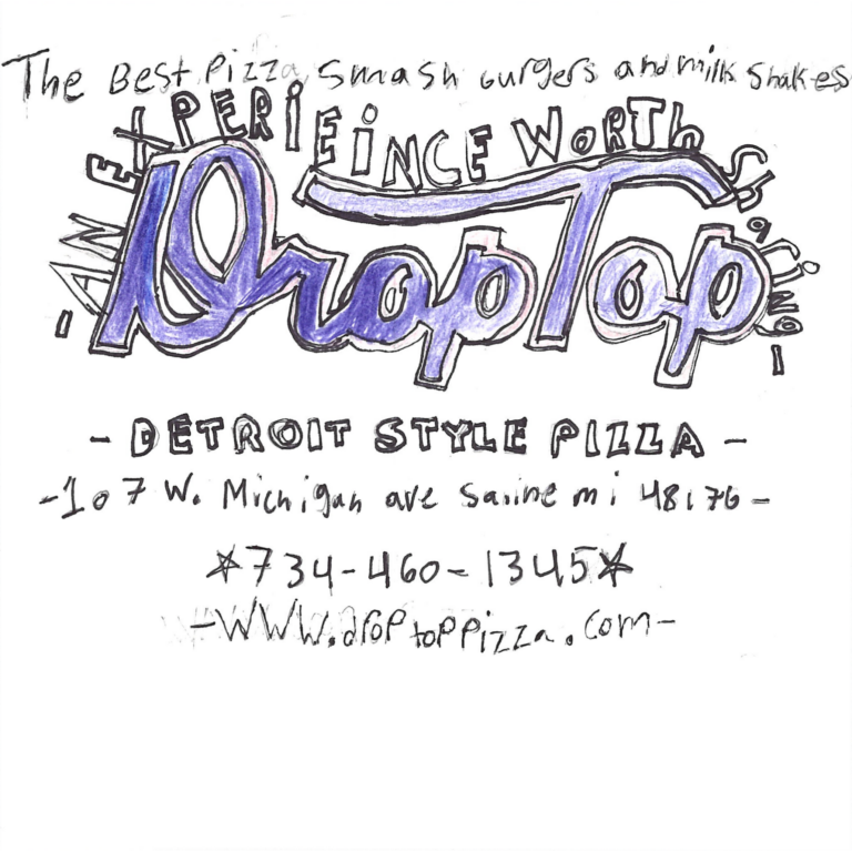Student drawn ad for Droptop Pizza