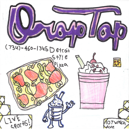 Student drawn ad for Droptop Pizza