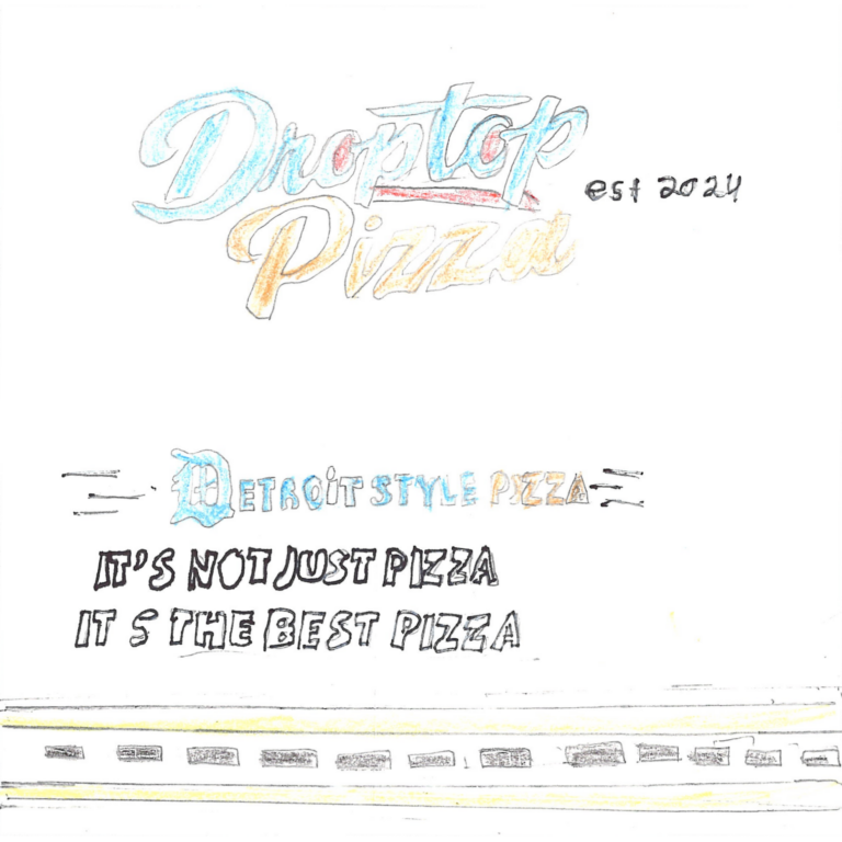 Student drawn ad for Droptop Pizza