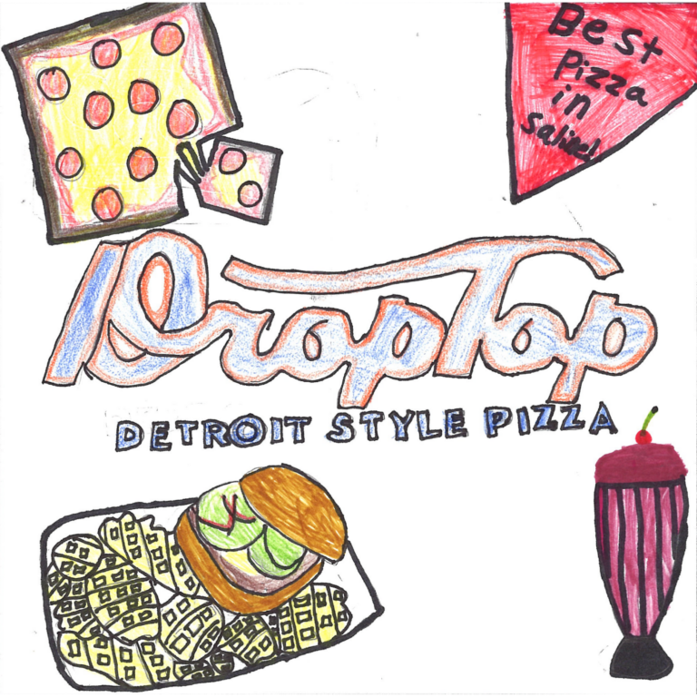 Student drawn ad for Droptop Pizza
